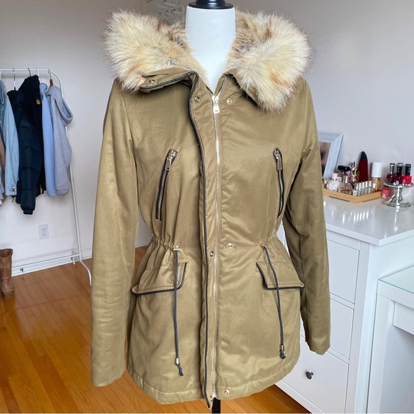 ZARA - Olive Green Faux Fur Lined Parka - Picture 2 of 12